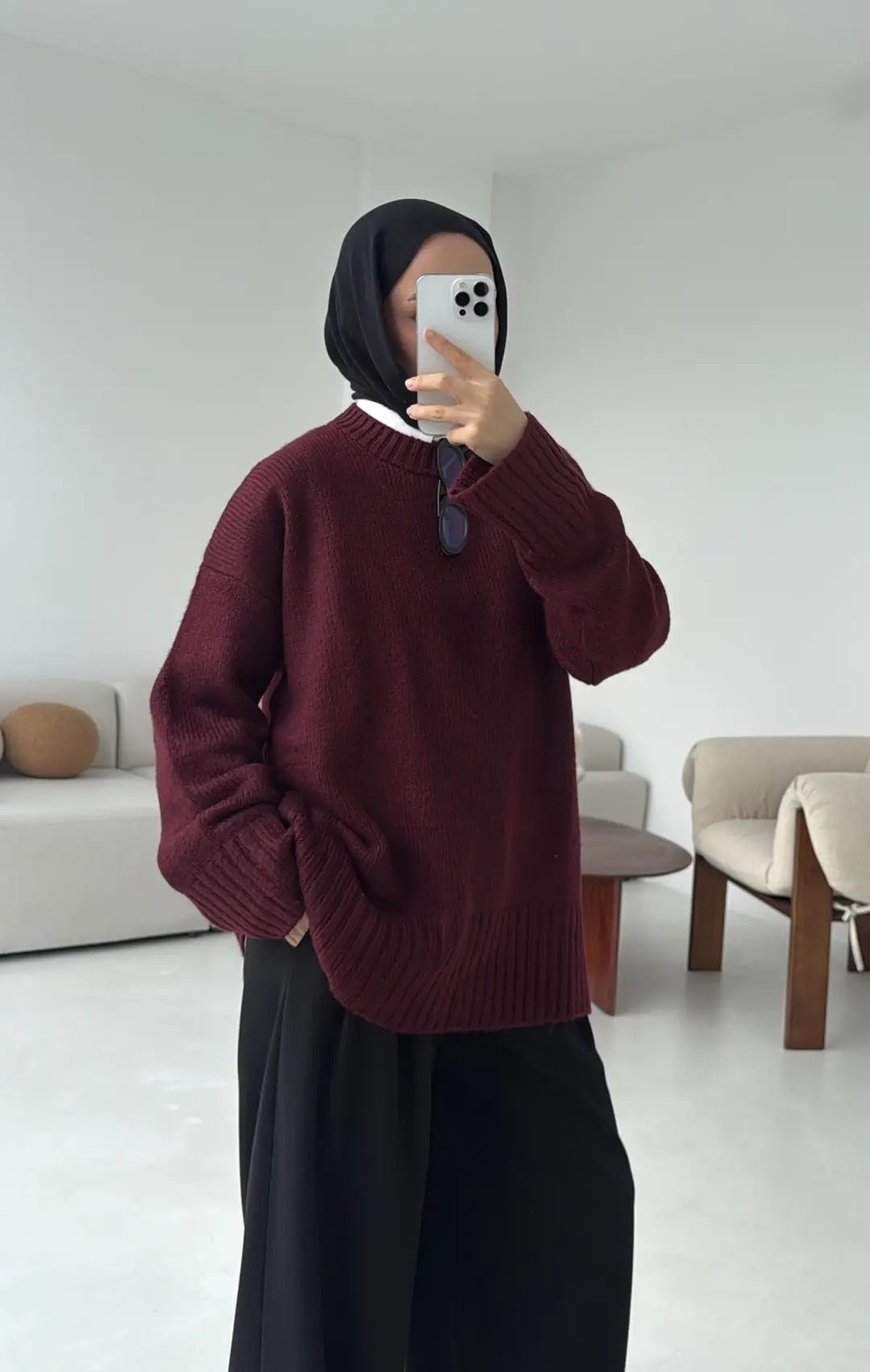 Oversize Soft Triko Kazak Bordo - Görsel 6