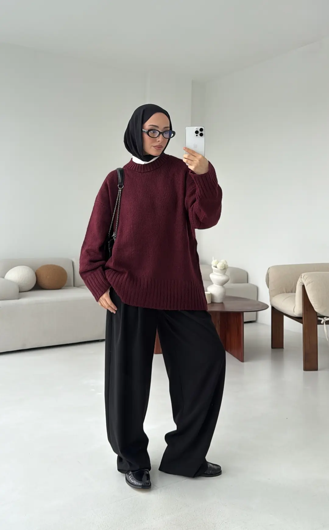 Oversize Soft Triko Kazak Bordo - Görsel 9