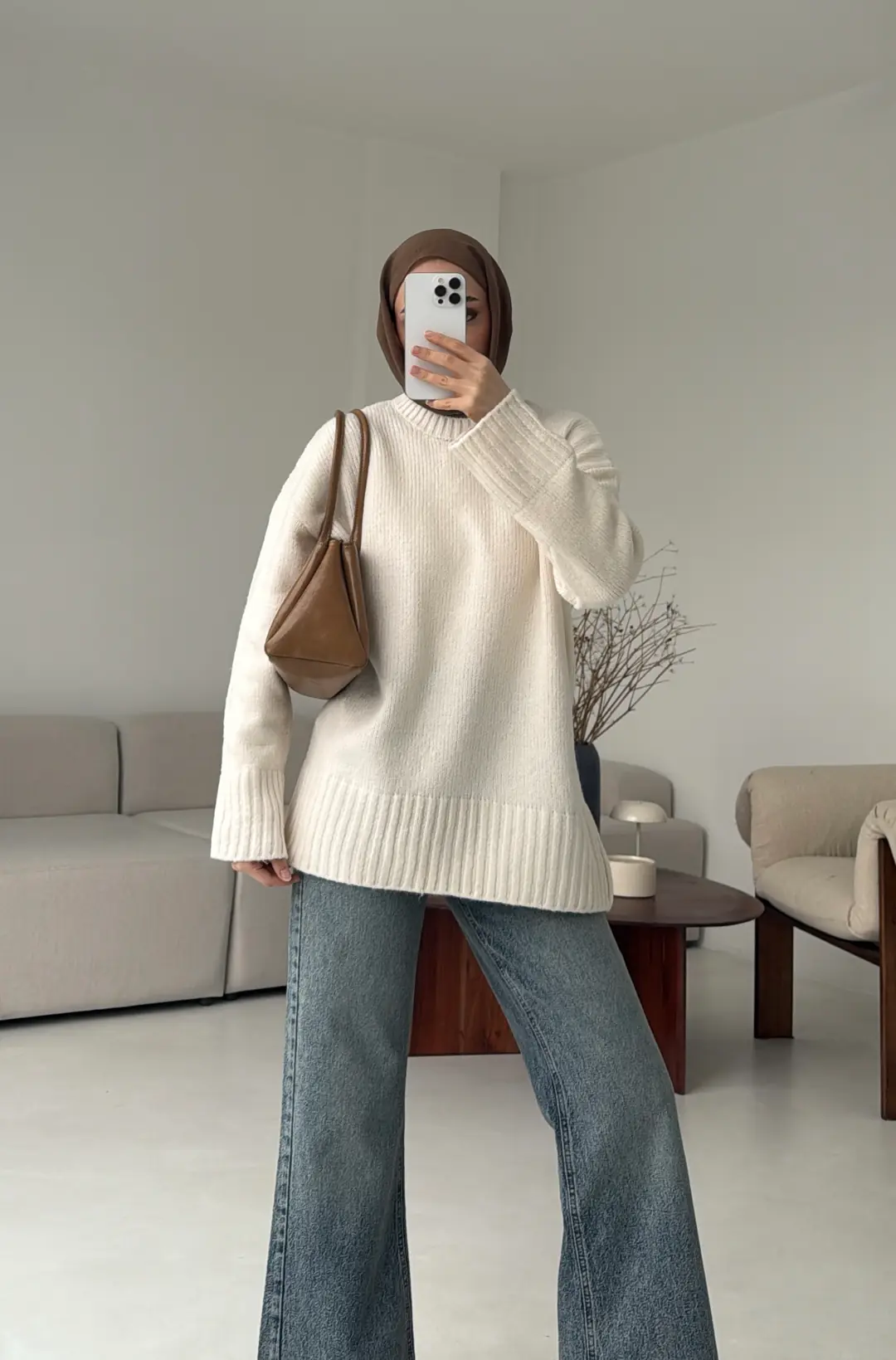 Oversize Soft Triko Kazak Ekru - Görsel 3