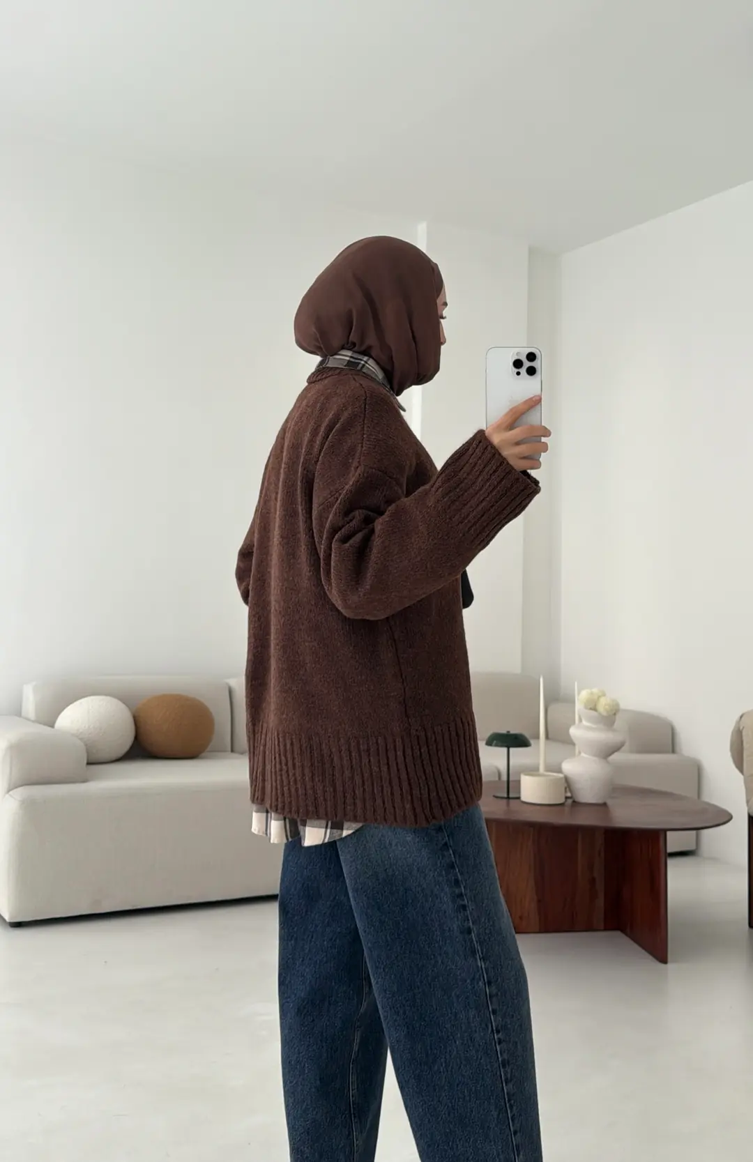 Oversize Soft Triko Kazak Kahve - Görsel 2