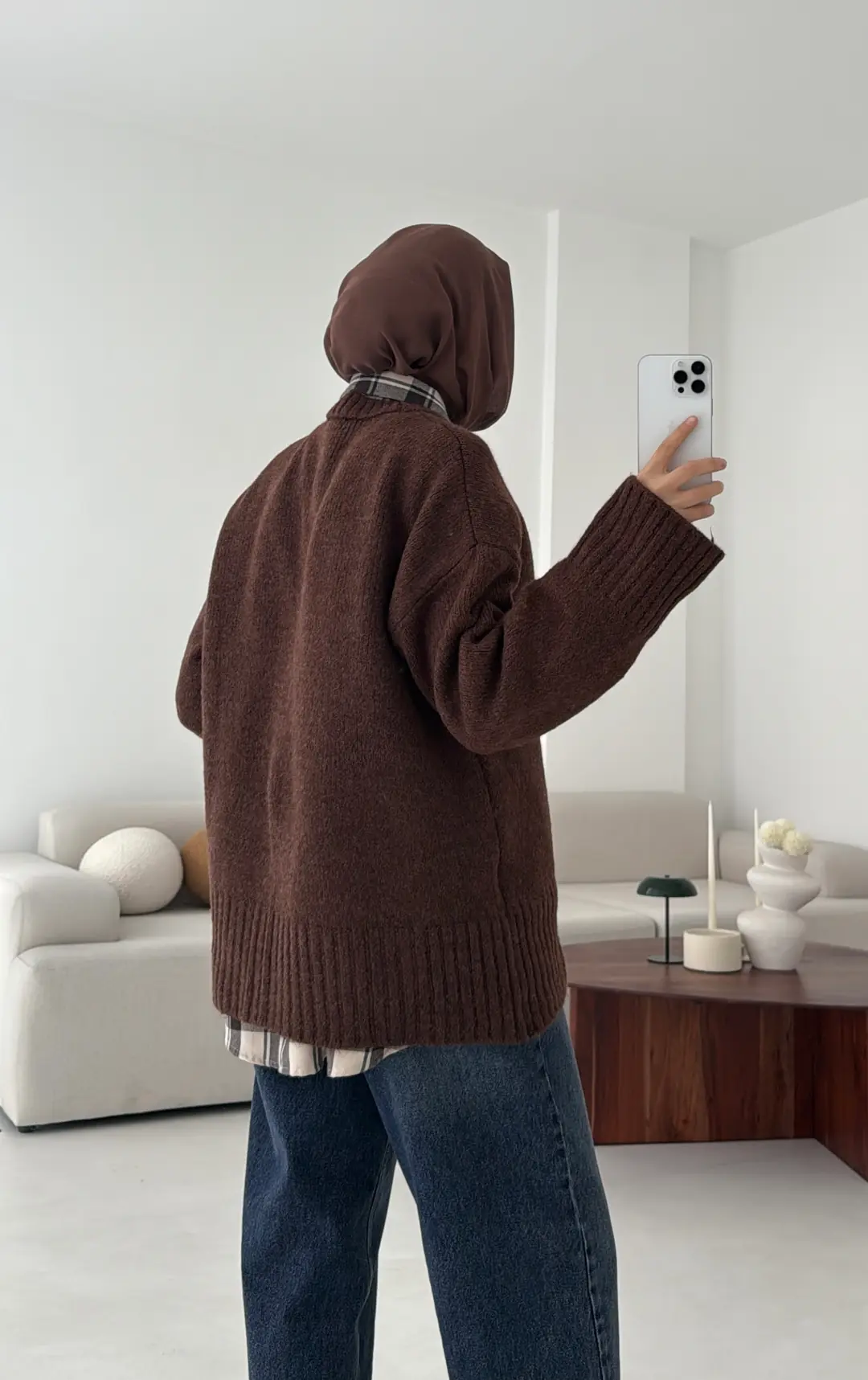 Oversize Soft Triko Kazak Kahve - Görsel 4