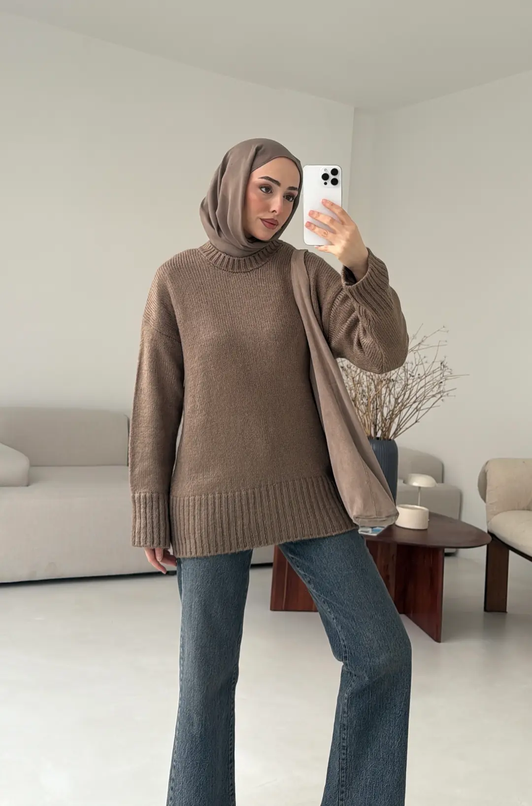 Oversize Soft Triko Kazak Koyu Vizon - Görsel 4