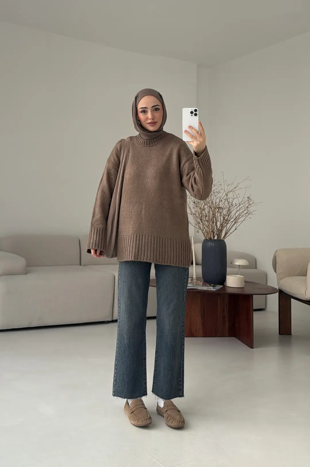 Oversize Soft Triko Kazak Koyu Vizon - Görsel 5