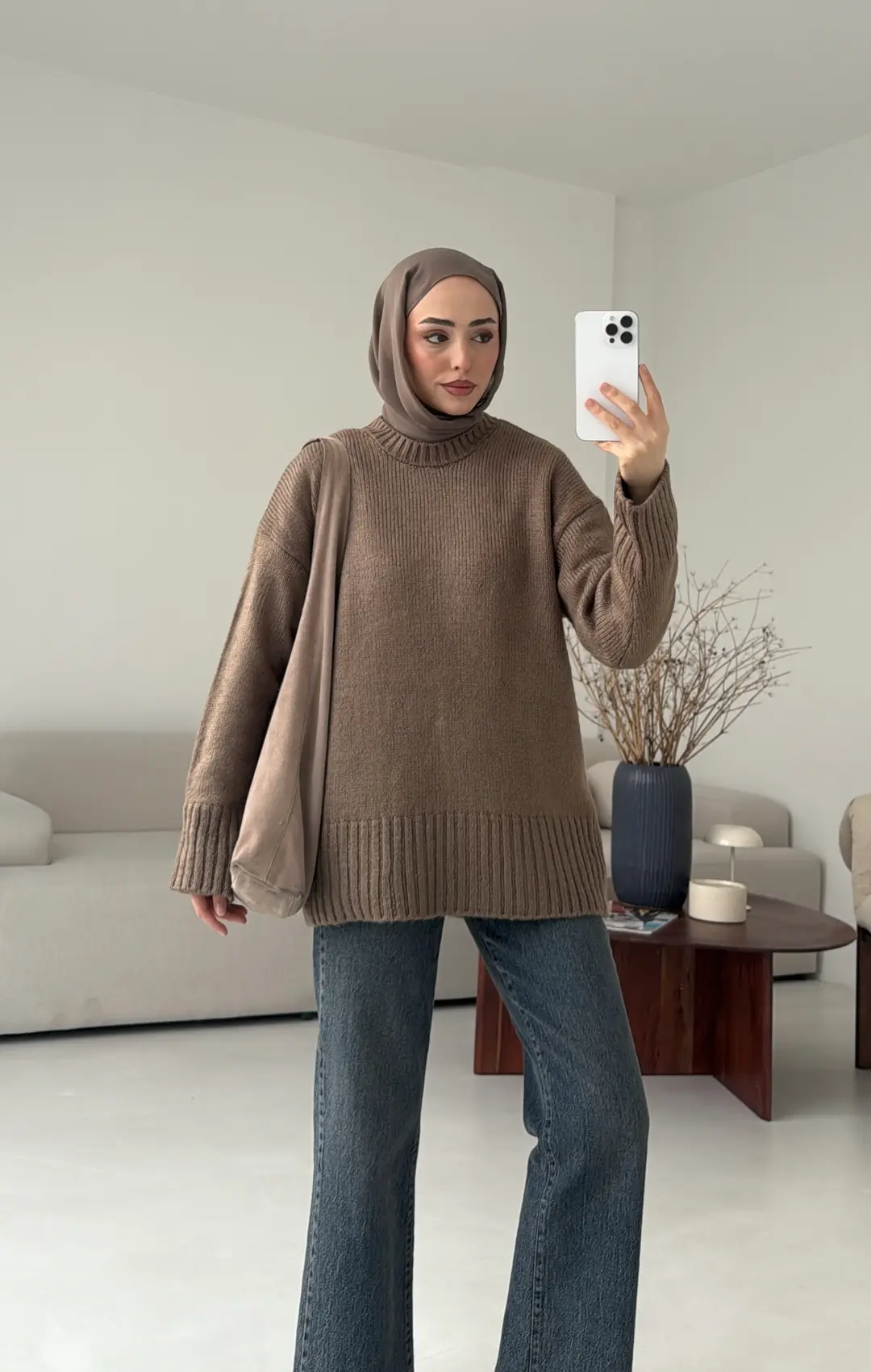 Oversize Soft Triko Kazak Koyu Vizon - Görsel 6