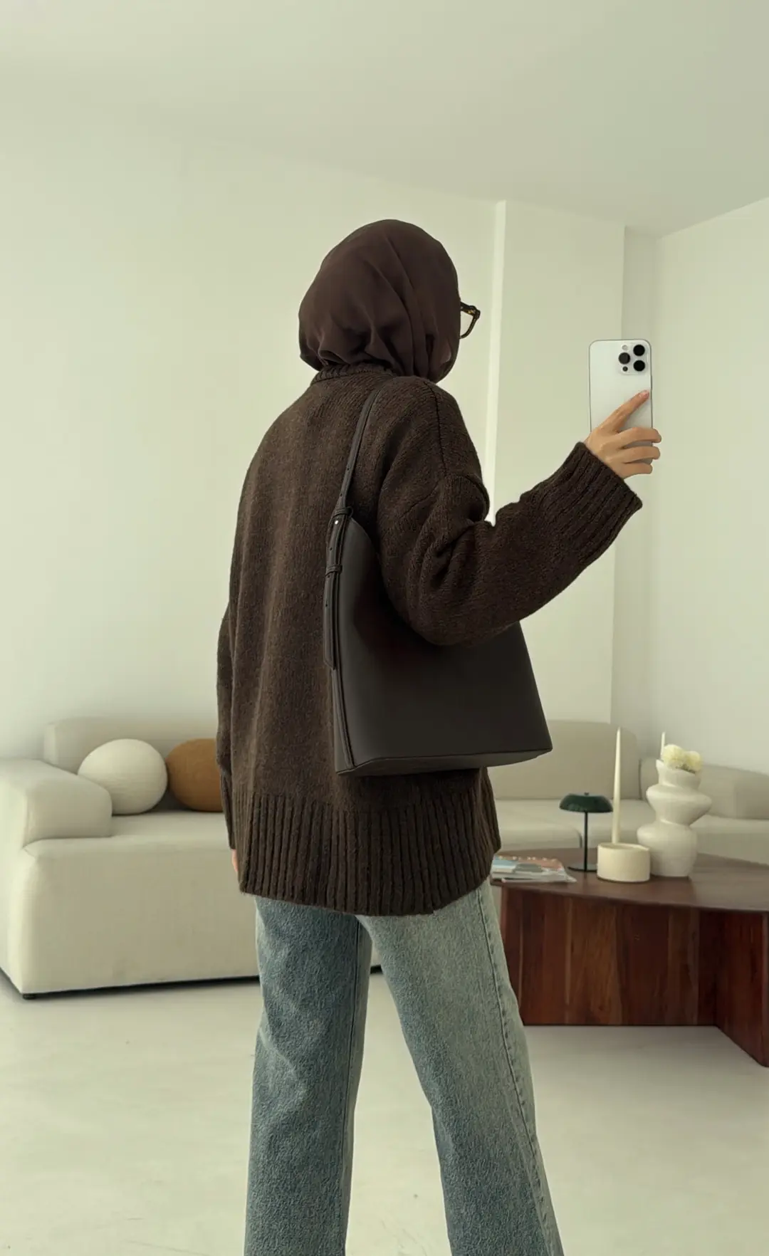 Oversize Soft Triko Kazak Kahve Melanj - Görsel 2