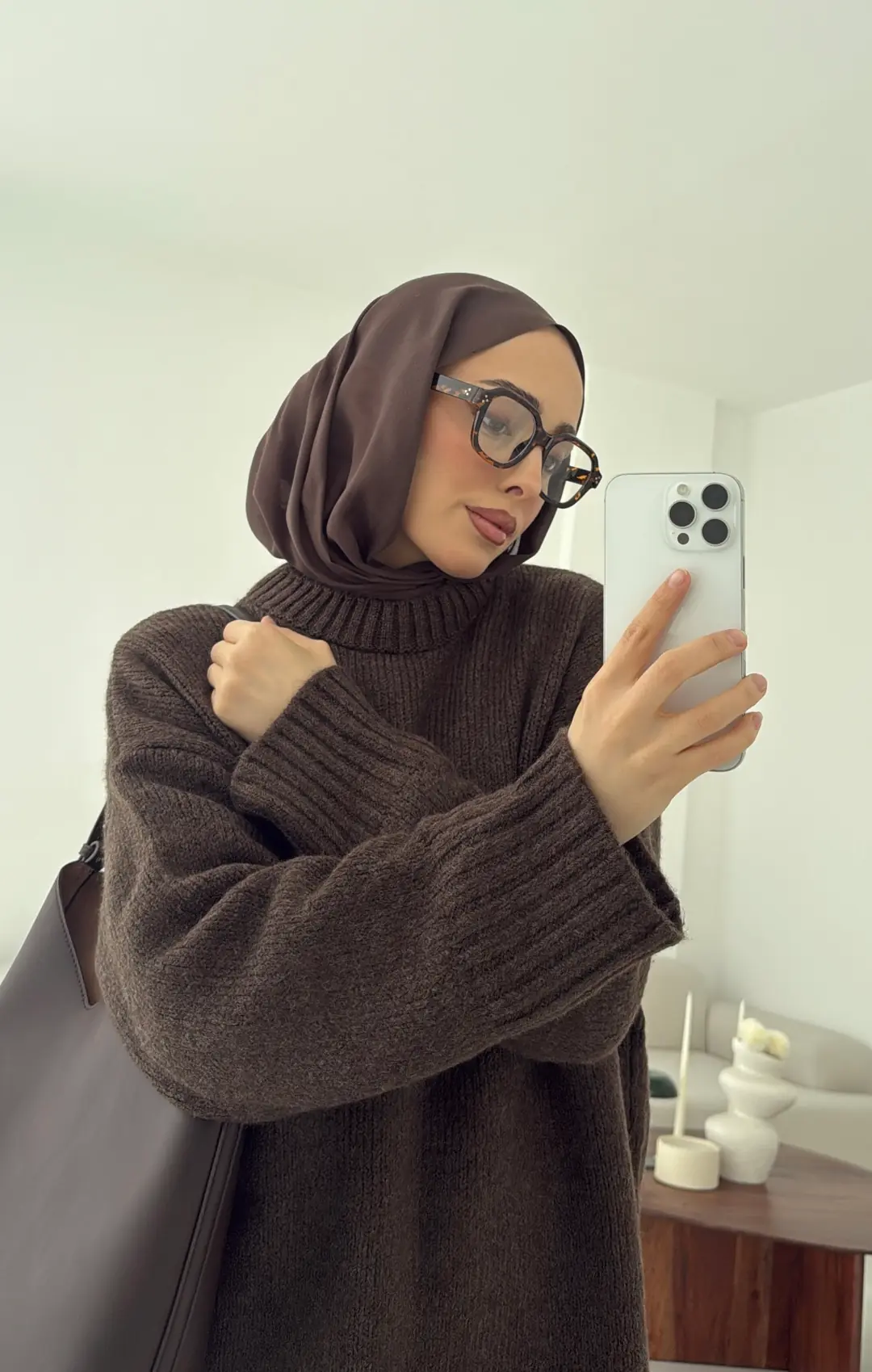 Oversize Soft Triko Kazak Kahve Melanj - Görsel 3