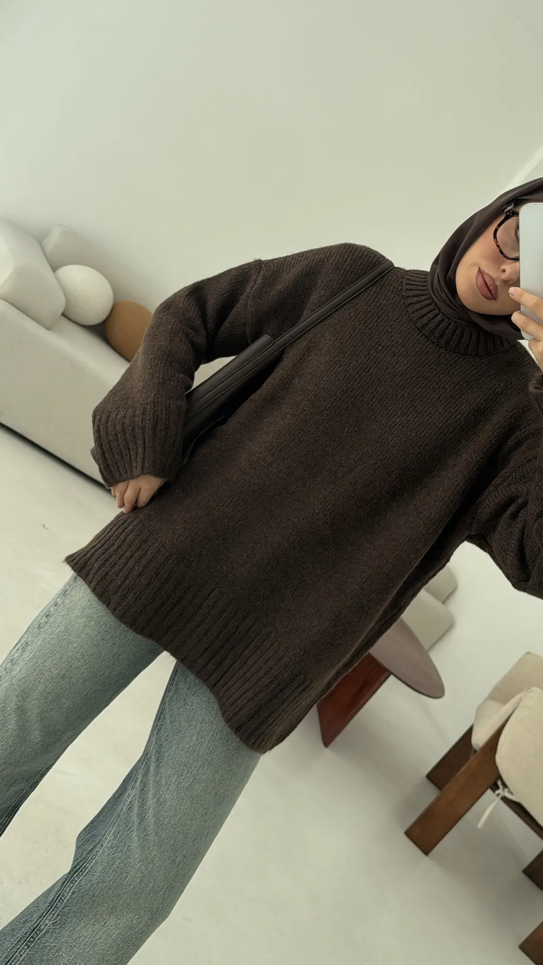 Oversize Soft Triko Kazak Kahve Melanj - Görsel 4