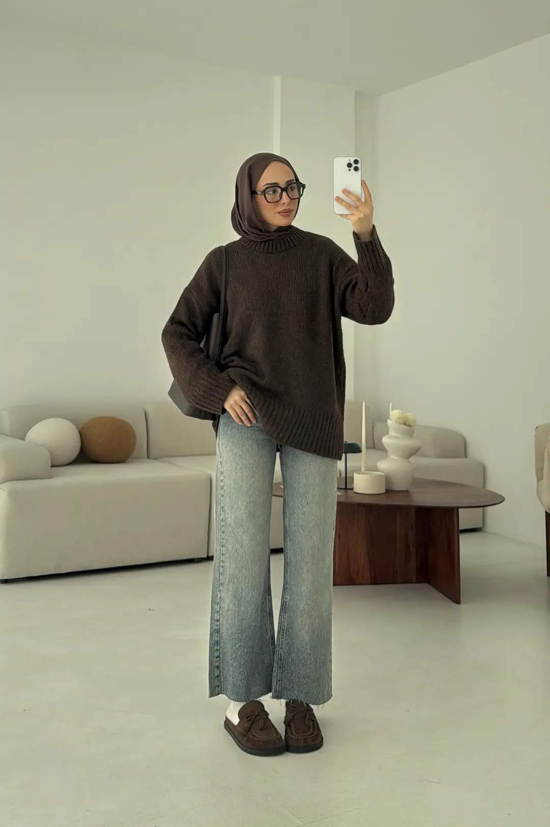 Oversize Soft Triko Kazak Kahve Melanj - Görsel 6