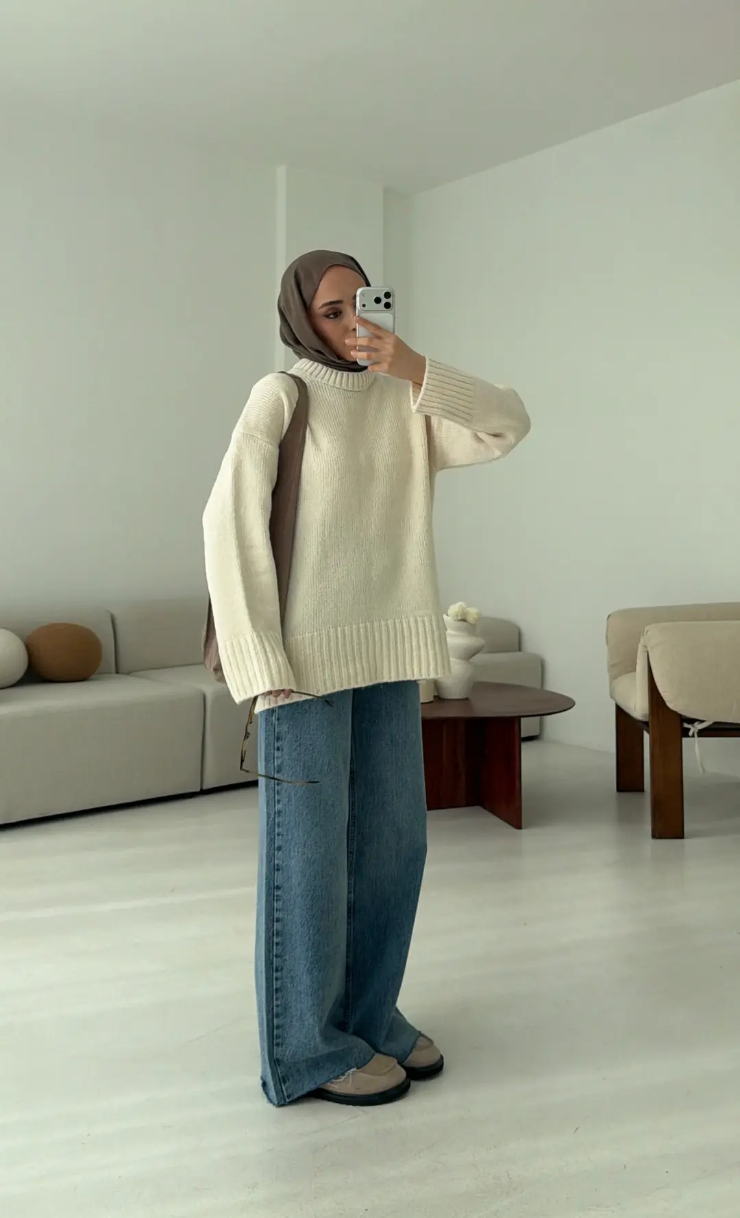 Oversize Soft Triko Kazak Krem - Görsel 5