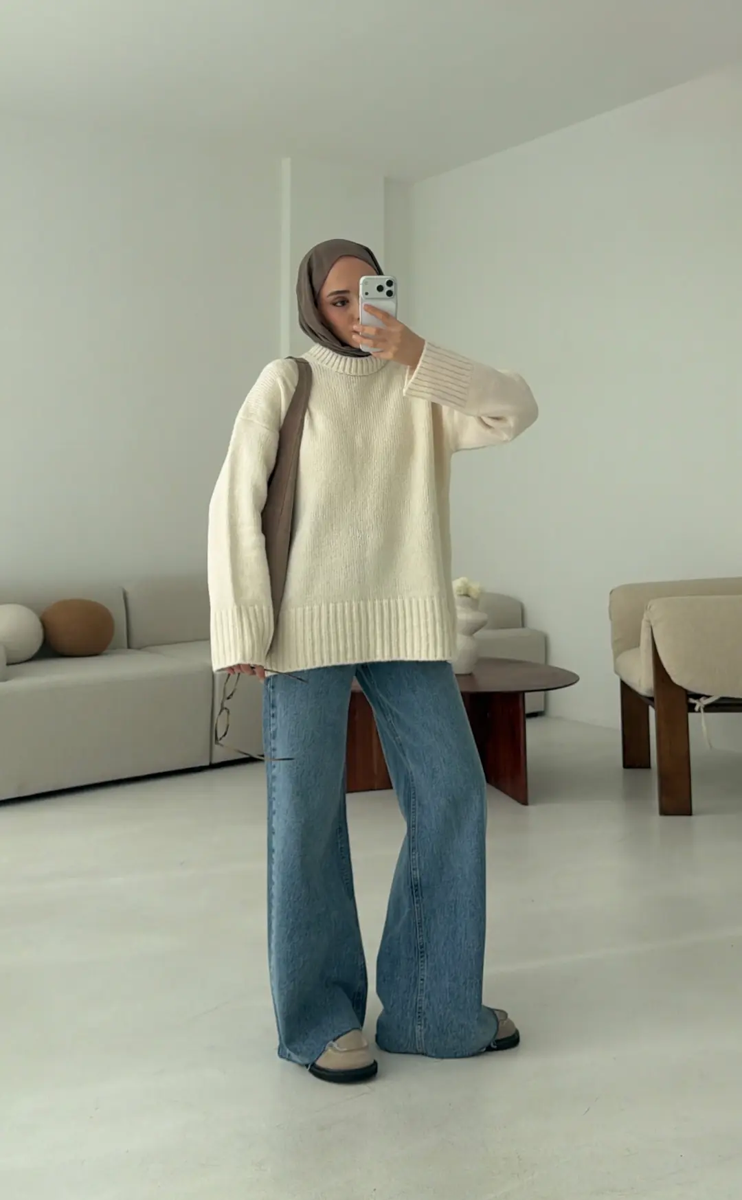 Oversize Soft Triko Kazak Krem - Görsel 6