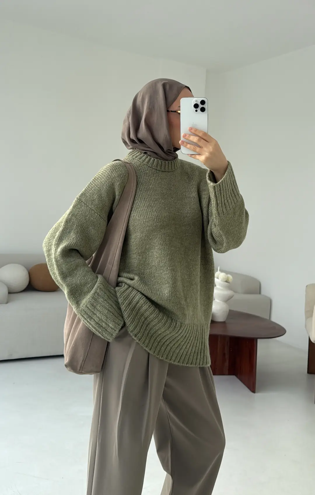 Oversize Soft Triko Kazak Soft Yeşil - Görsel 4