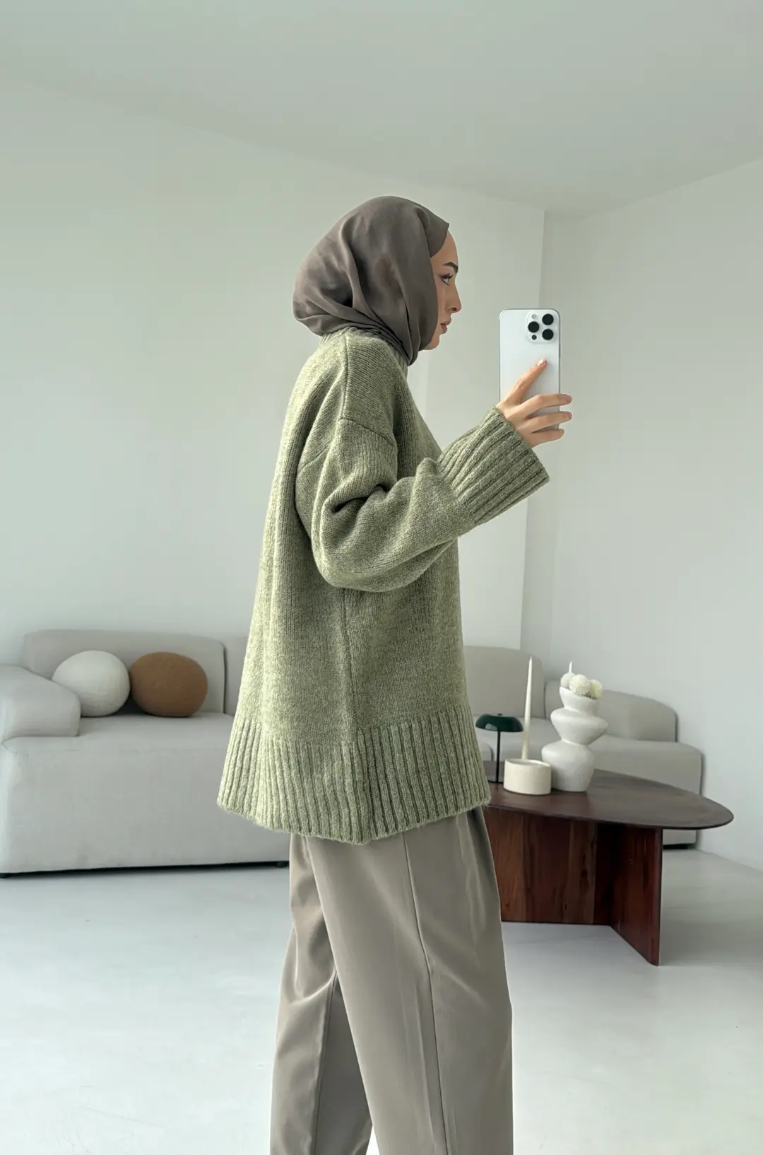 Oversize Soft Triko Kazak Soft Yeşil - Görsel 5