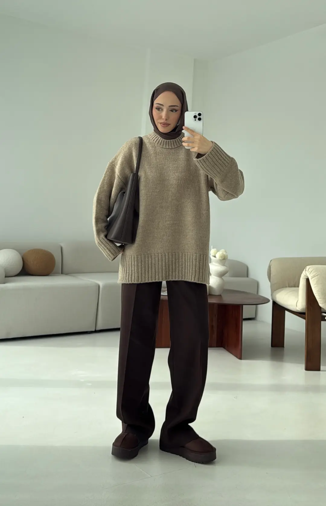 Oversize Soft Triko Kazak Vizon - Görsel 2