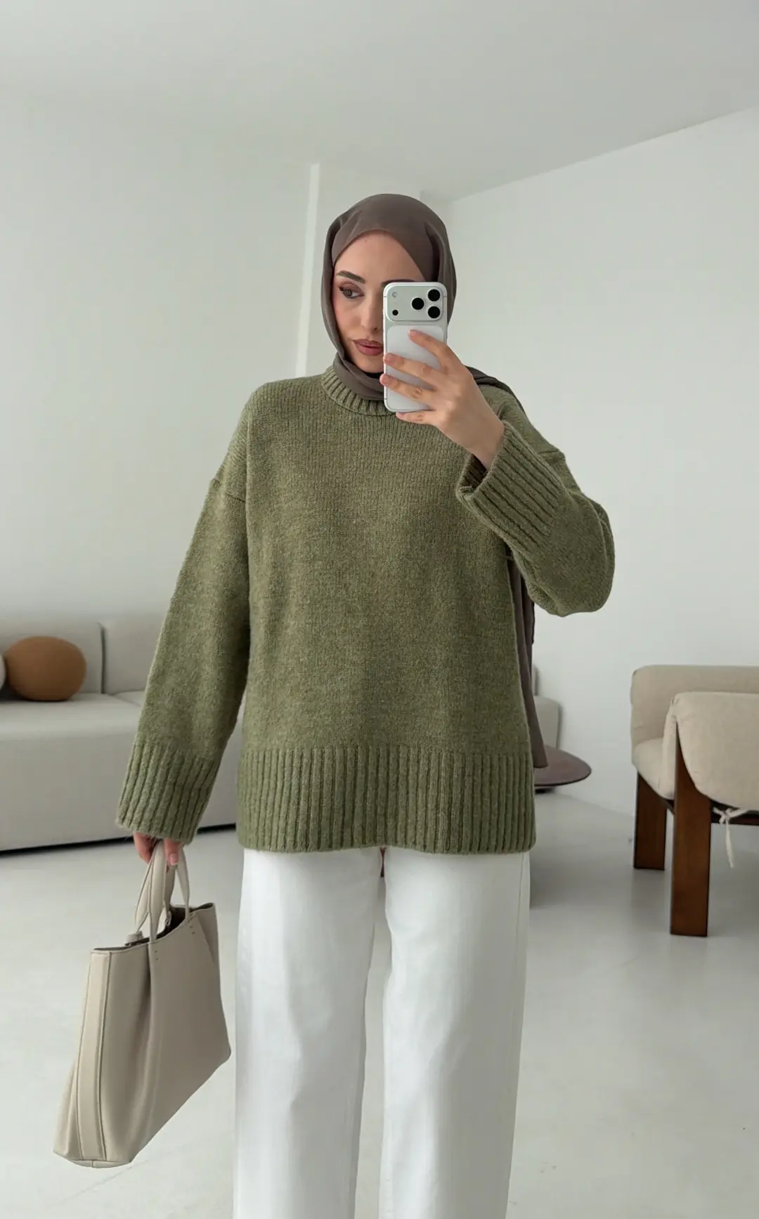 Oversize Soft Triko Kazak Yeşil - Görsel 2