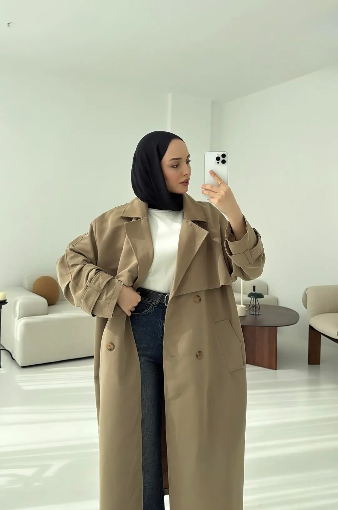 Oversize Vizon Trençkot - Görsel 9