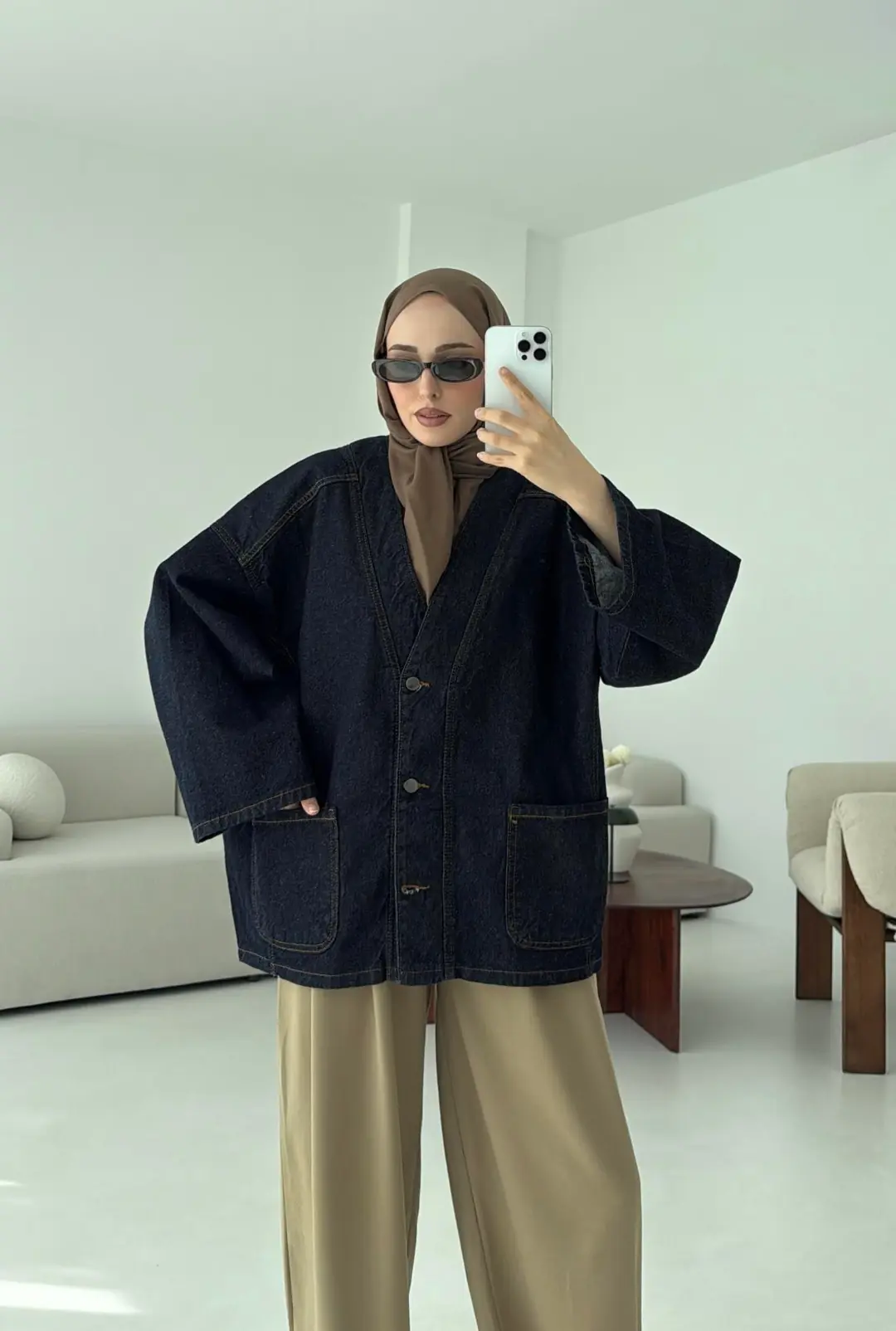 Oversize Wide Denim Ceket - Görsel 5