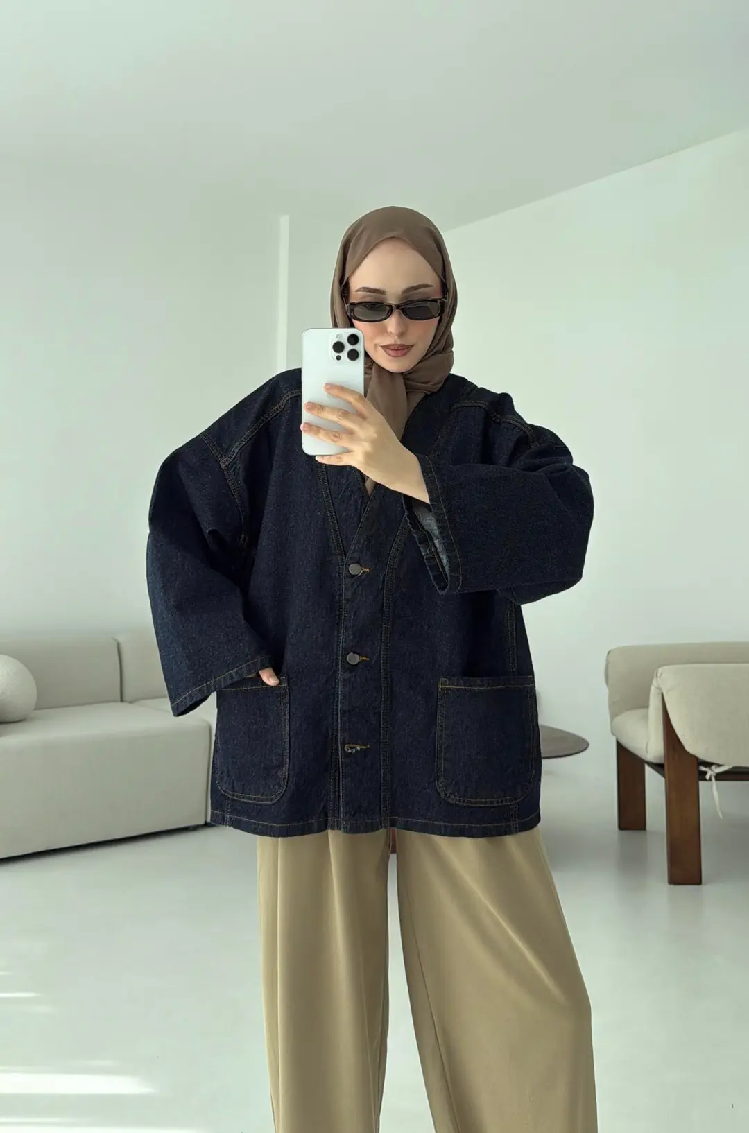 Oversize Wide Denim Ceket - Görsel 8