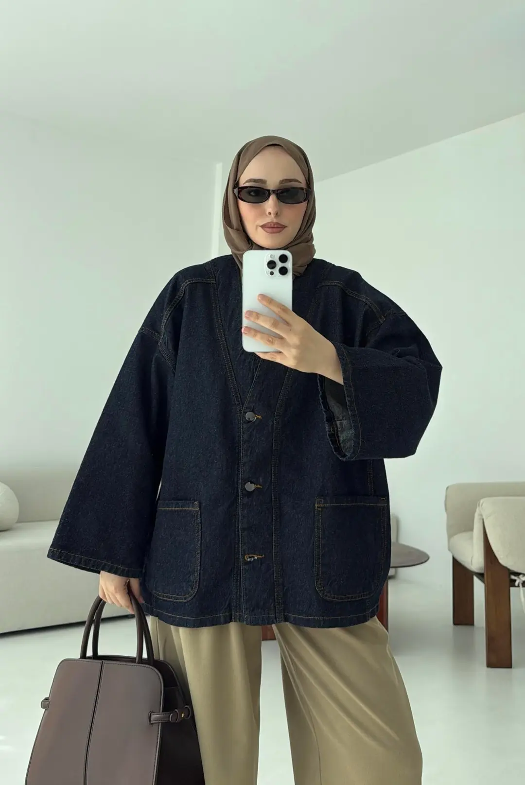 Oversize Wide Denim Ceket - Görsel 9