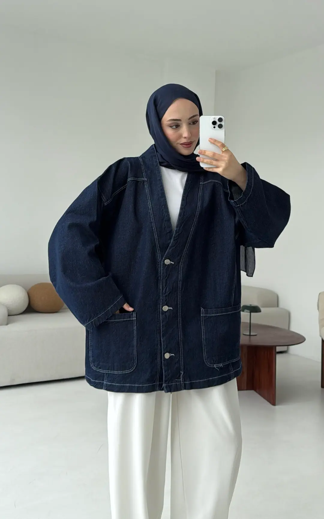 Oversize Wide Denim Ceket Lacivert - Görsel 2