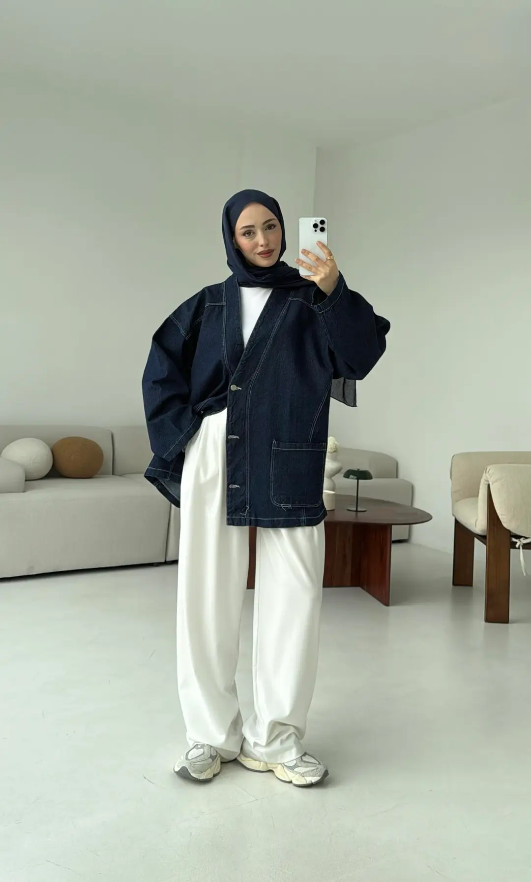 Oversize Wide Denim Ceket Lacivert - Görsel 3