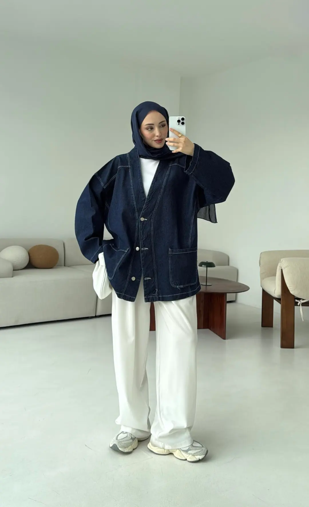 Oversize Wide Denim Ceket Lacivert - Görsel 5