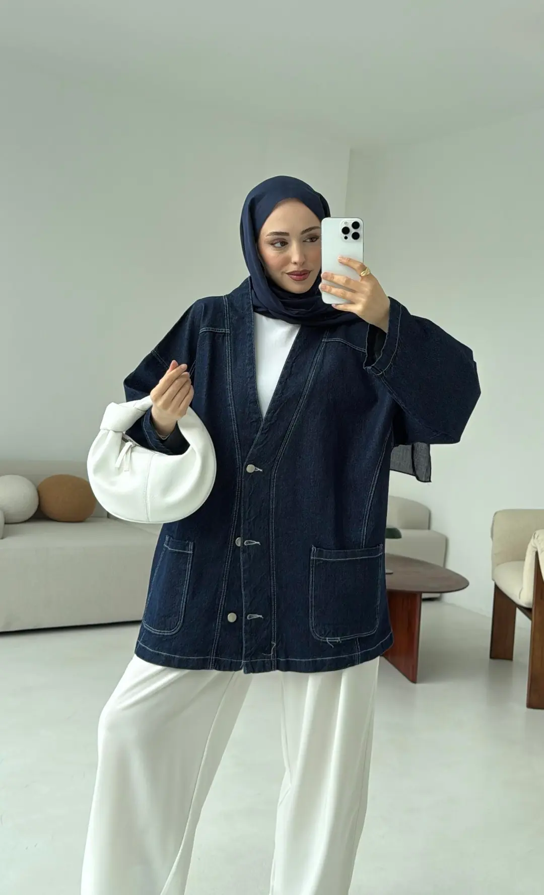 Oversize Wide Denim Ceket Lacivert - Görsel 7