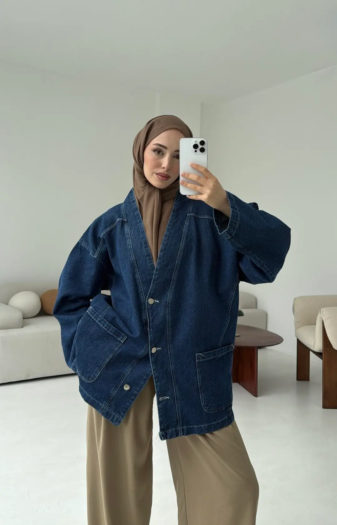Oversize Wide Denim Ceket Mavi - Görsel 3