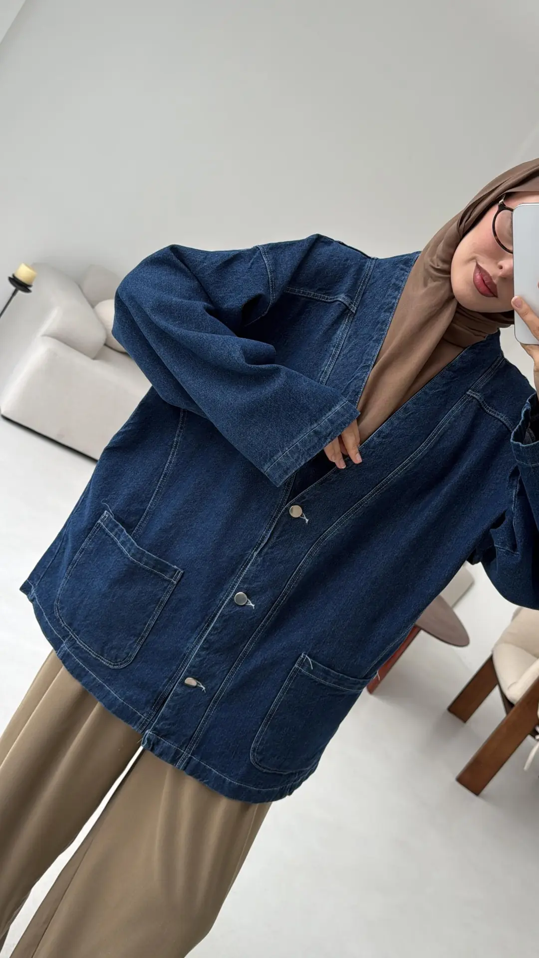 Oversize Wide Denim Ceket Mavi - Görsel 5