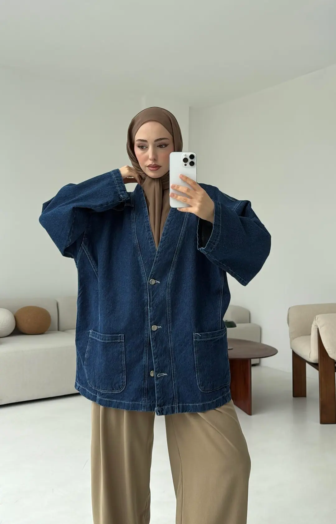 Oversize Wide Denim Ceket Mavi - Görsel 6