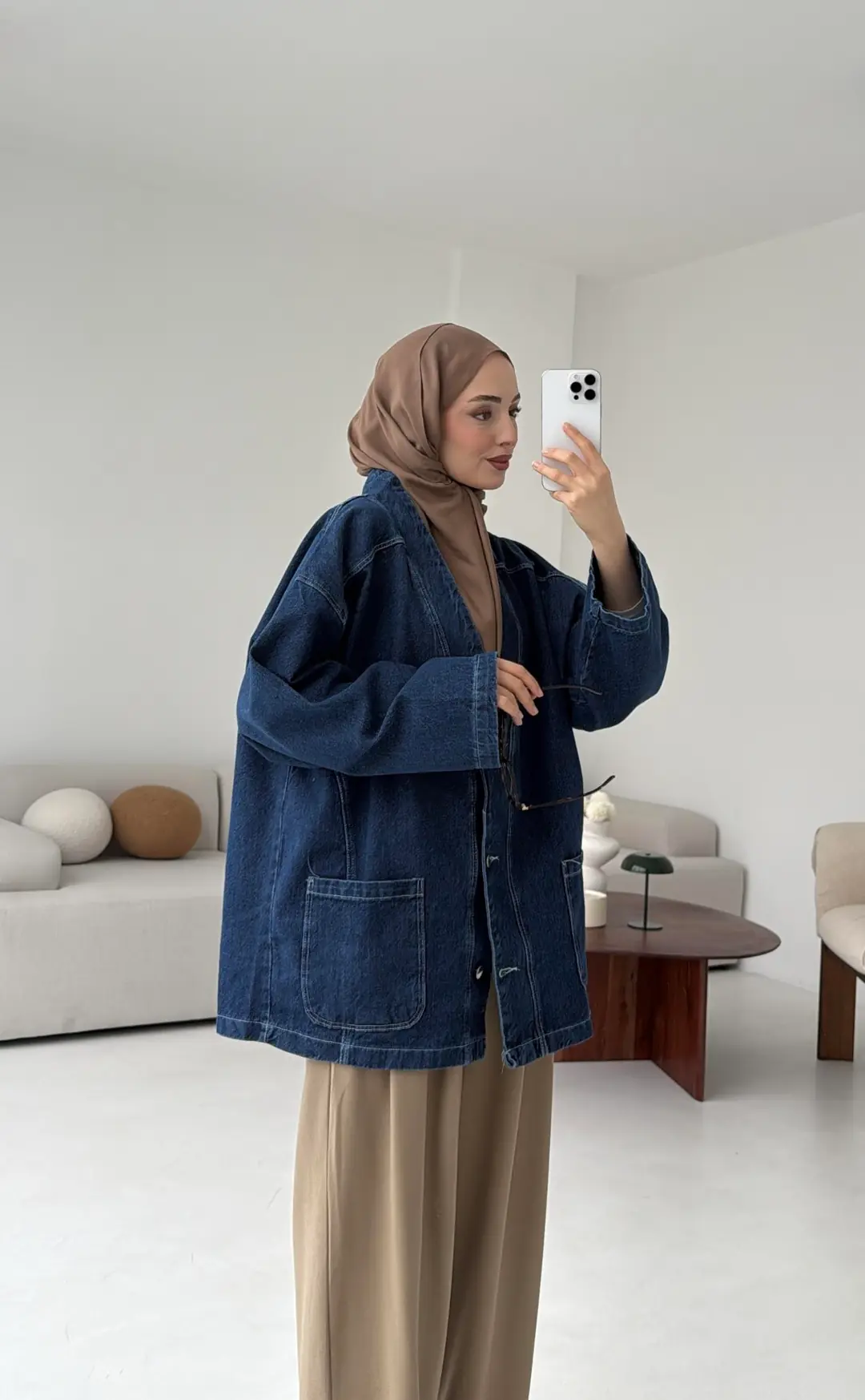 Oversize Wide Denim Ceket Mavi - Görsel 7