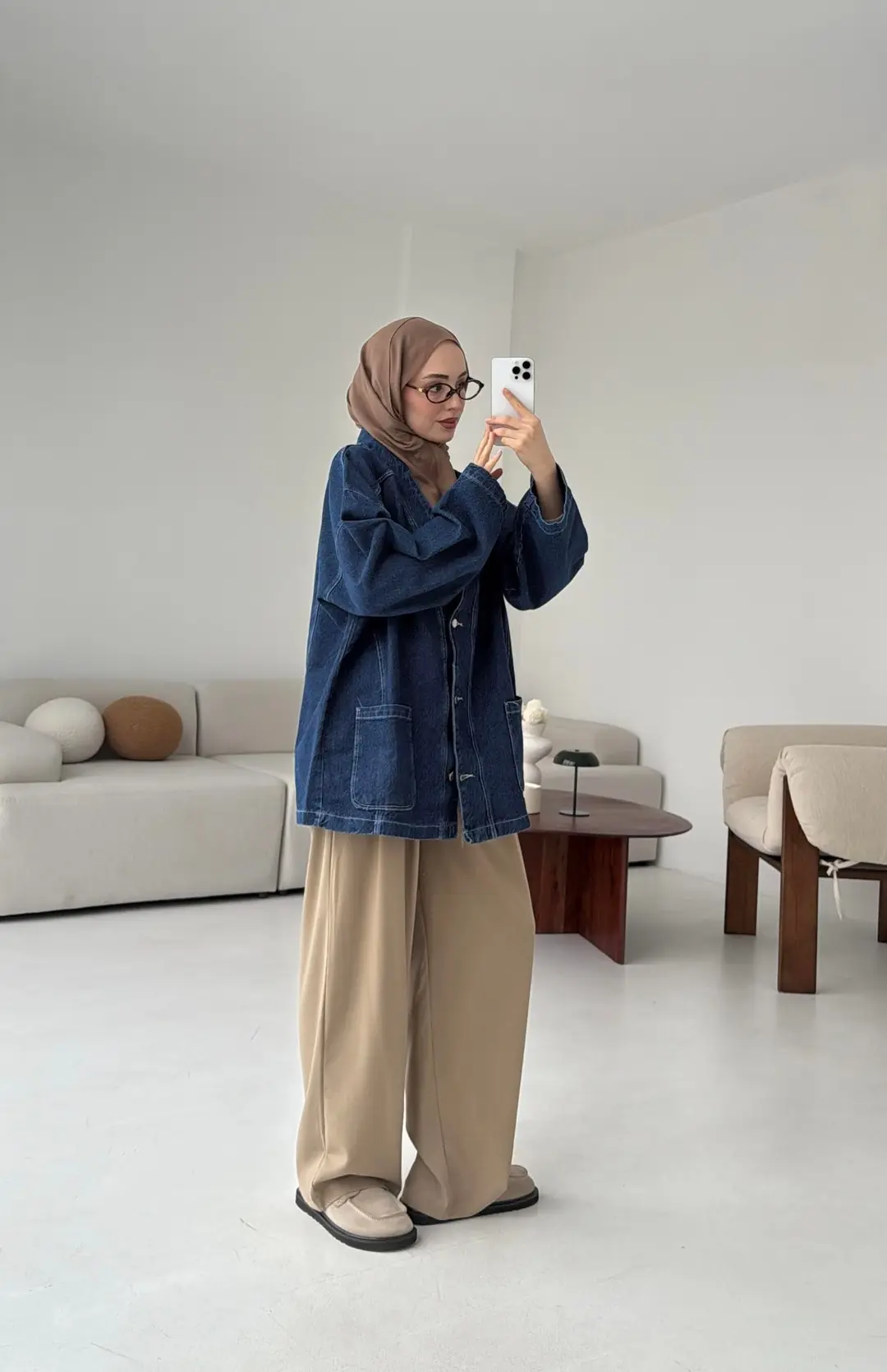 Oversize Wide Denim Ceket Mavi - Görsel 8