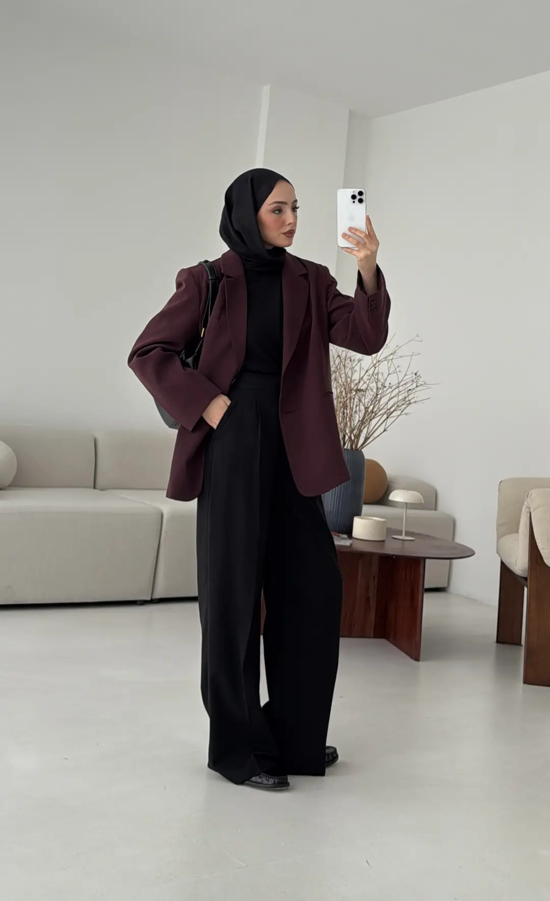 Oversize Yırtmaç Detay Ceket Bordo - Görsel 3