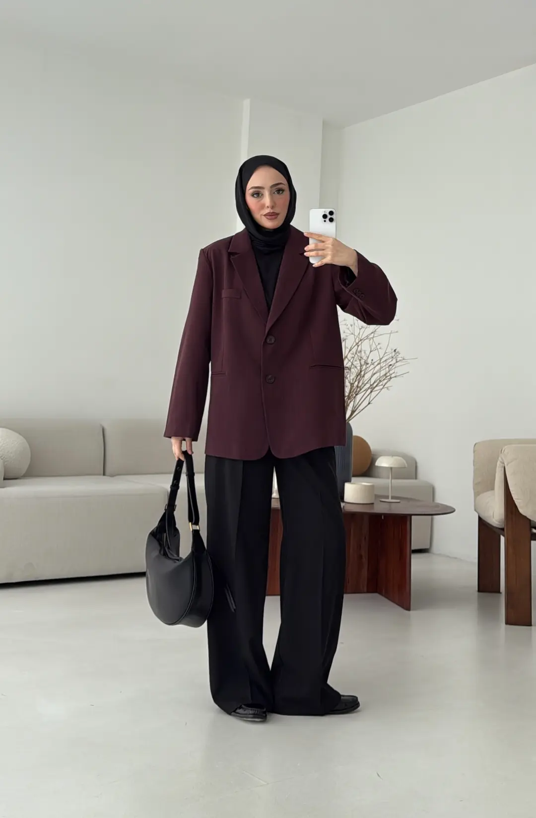 Oversize Yırtmaç Detay Ceket Bordo - Görsel 4