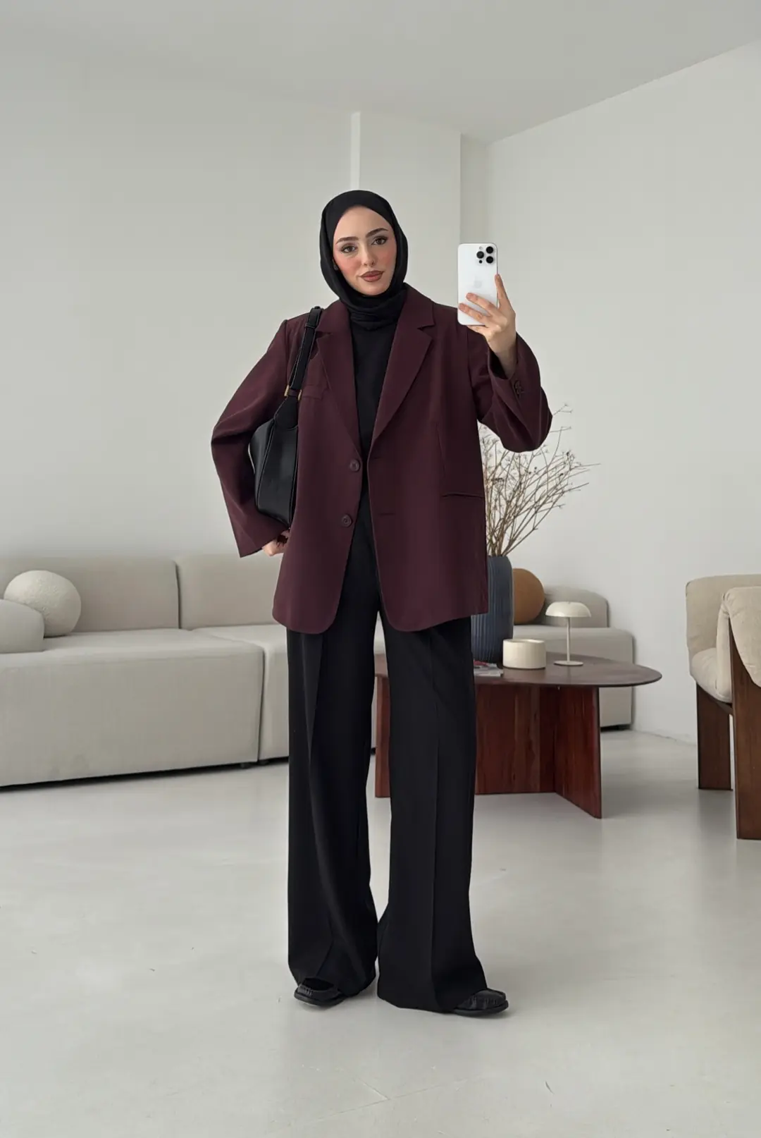 Oversize Yırtmaç Detay Ceket Bordo - Görsel 6