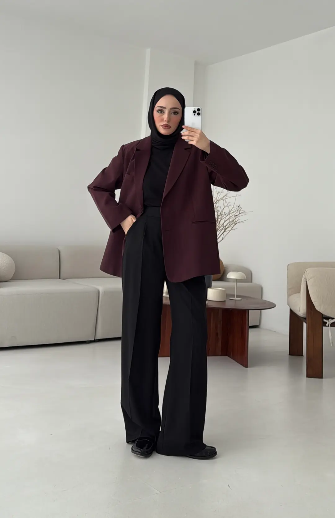Oversize Yırtmaç Detay Ceket Bordo - Görsel 7