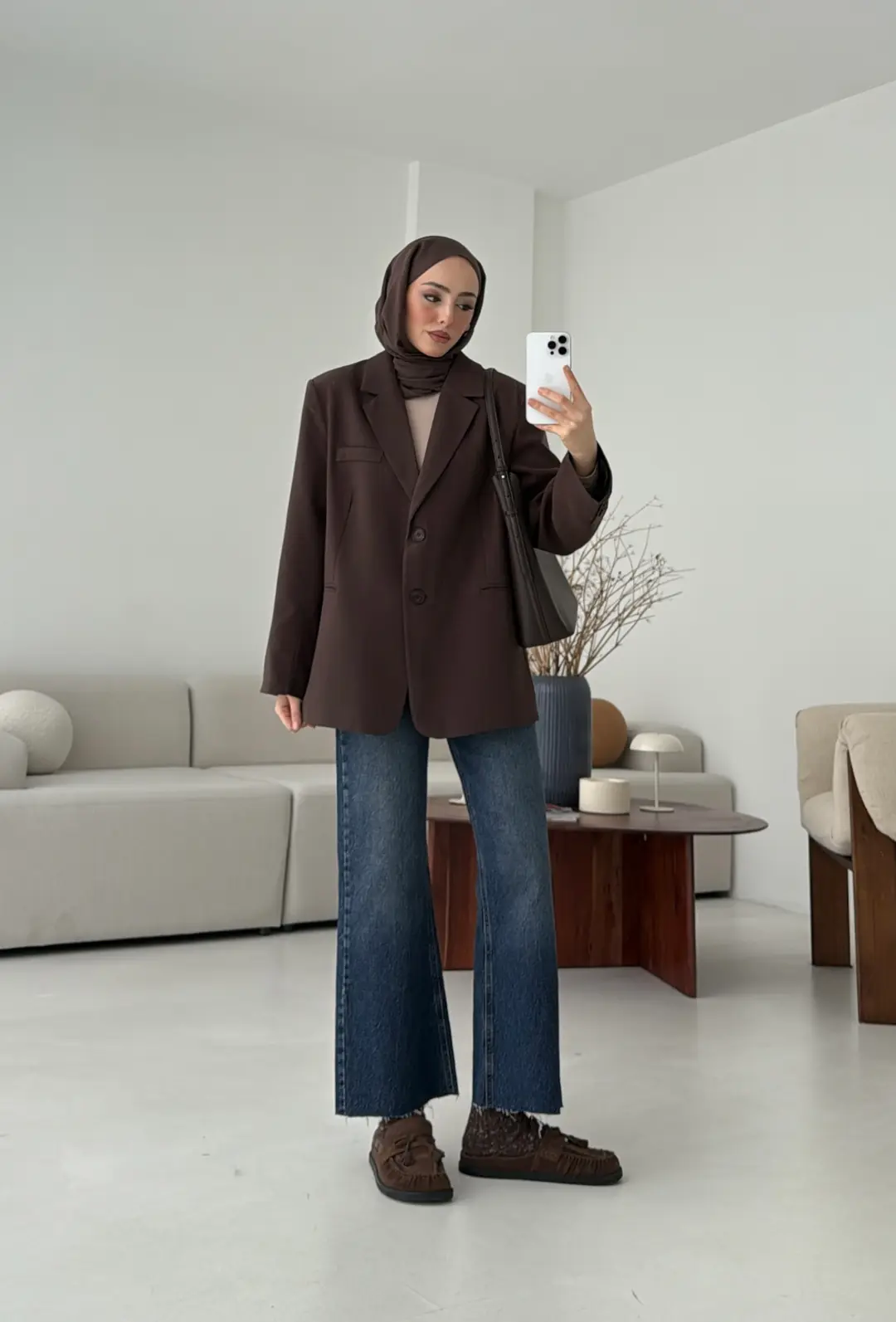 Oversize Yırtmaç Detay Ceket Kahve - Görsel 6