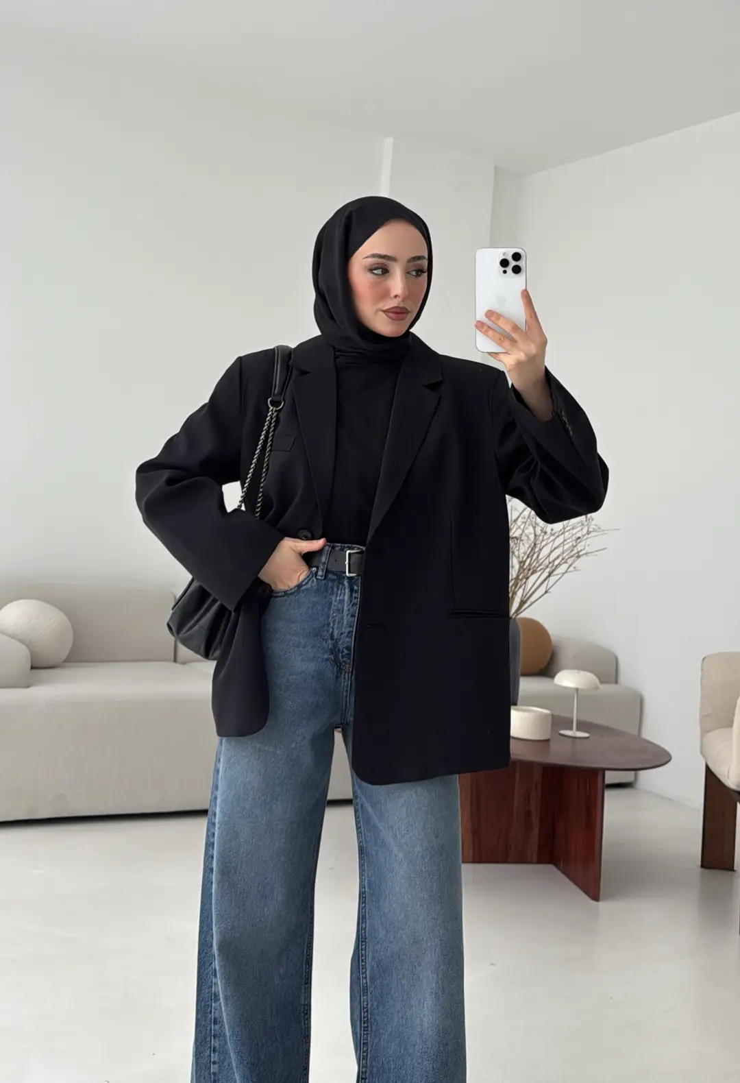 Oversize Yırtmaç Detay Ceket Siyah - Görsel 6