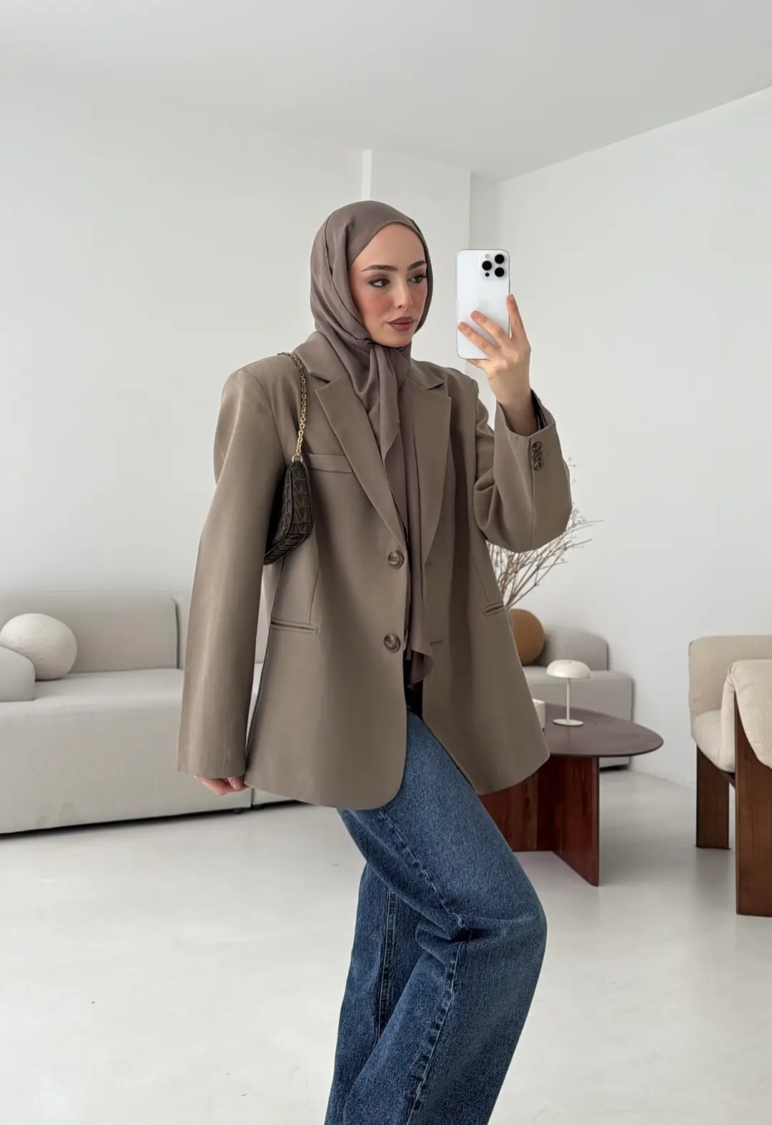 Oversize Yırtmaç Detay Ceket Vizon - Görsel 2