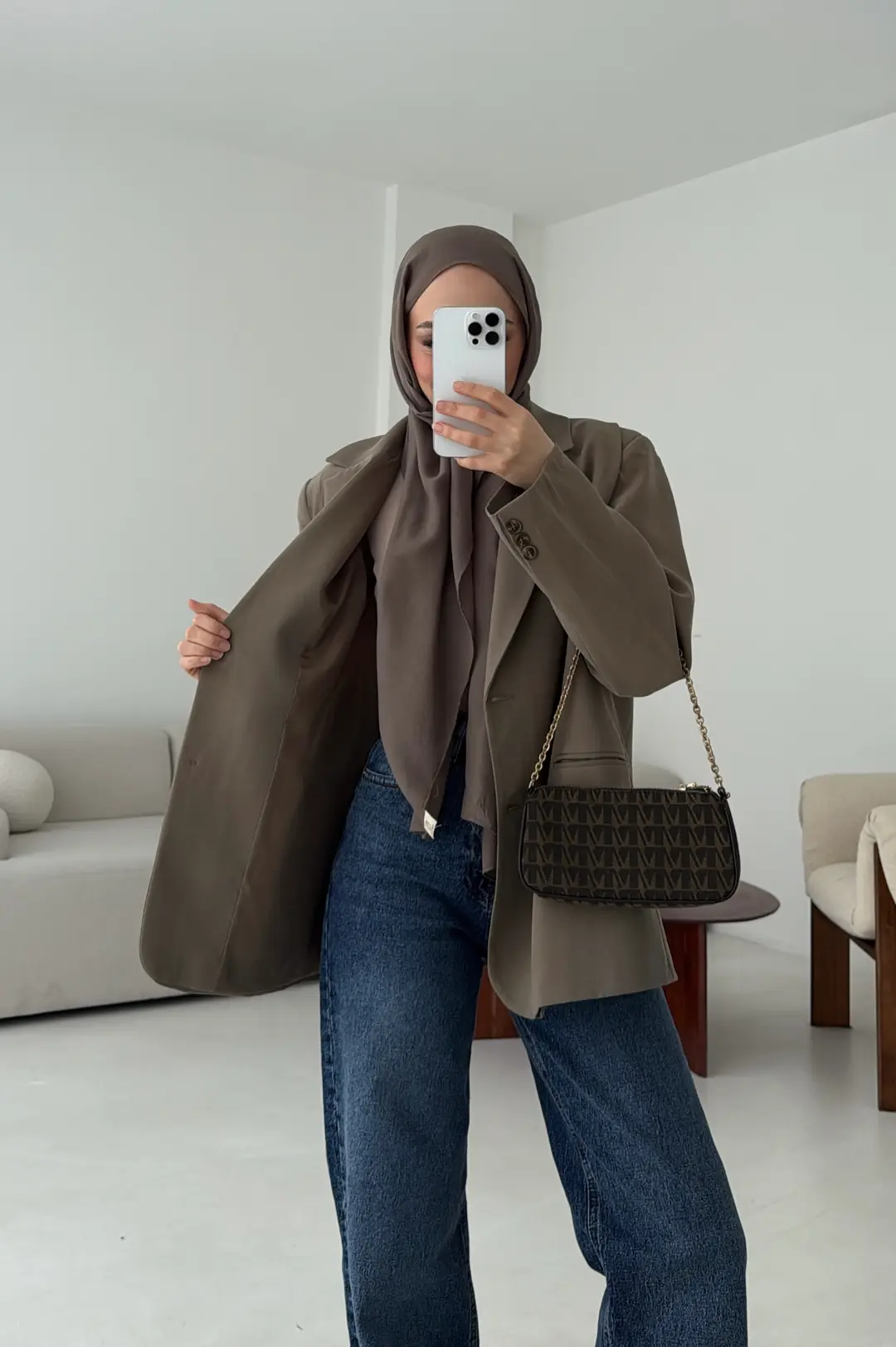 Oversize Yırtmaç Detay Ceket Vizon - Görsel 3