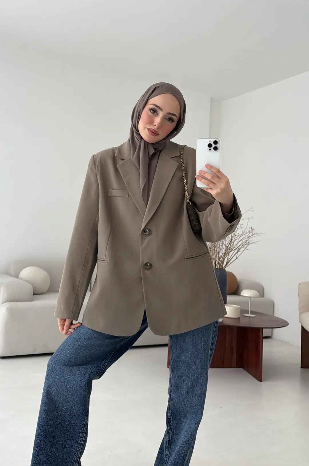 Oversize Yırtmaç Detay Ceket Vizon - Görsel 4