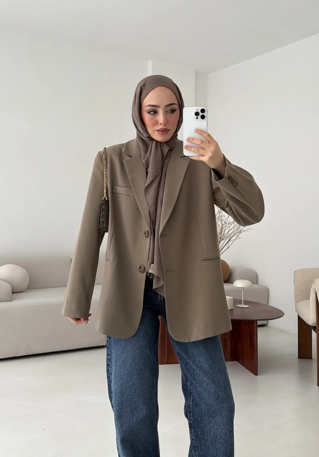 Oversize Yırtmaç Detay Ceket Vizon - Görsel 6