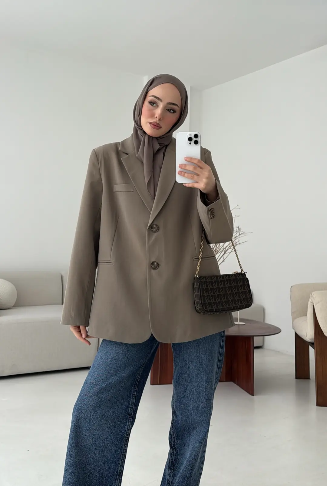 Oversize Yırtmaç Detay Ceket Vizon - Görsel 7