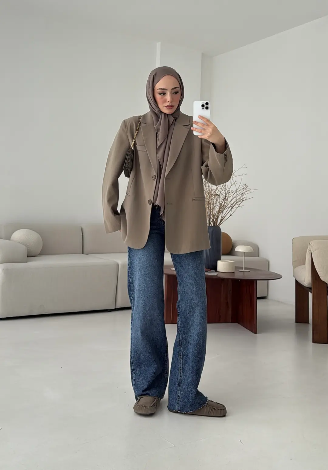 Oversize Yırtmaç Detay Ceket Vizon - Görsel 8