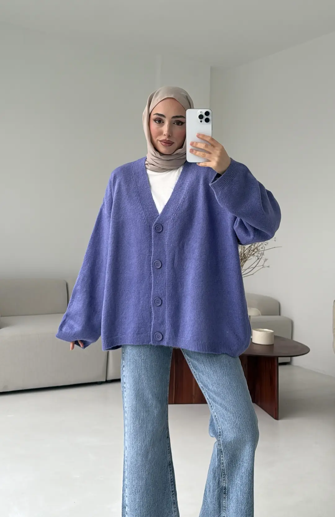 Oversize Yünlü Kazak Lila - Görsel 7