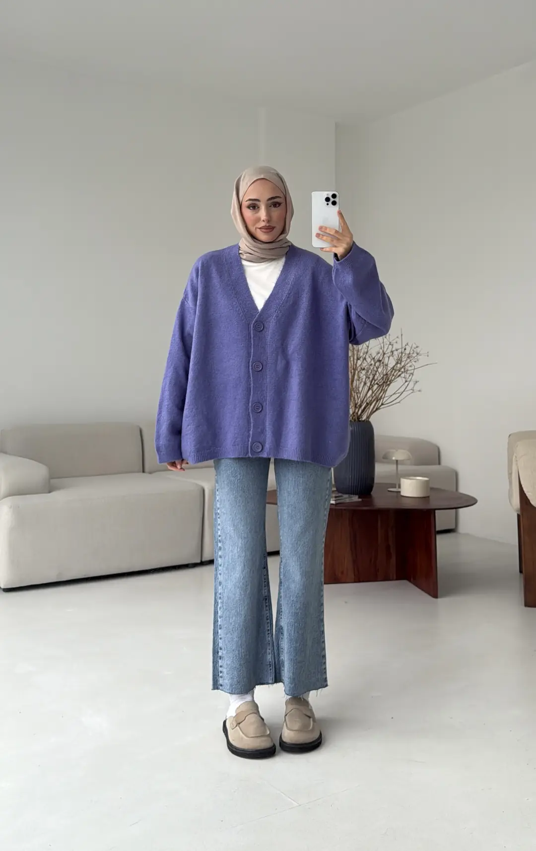 Oversize Yünlü Kazak Lila - Görsel 8