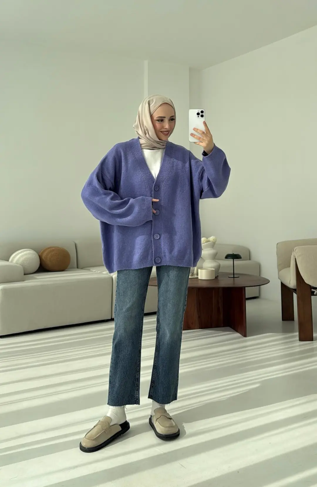 Oversize Yünlü Kazak Lila - Görsel 4