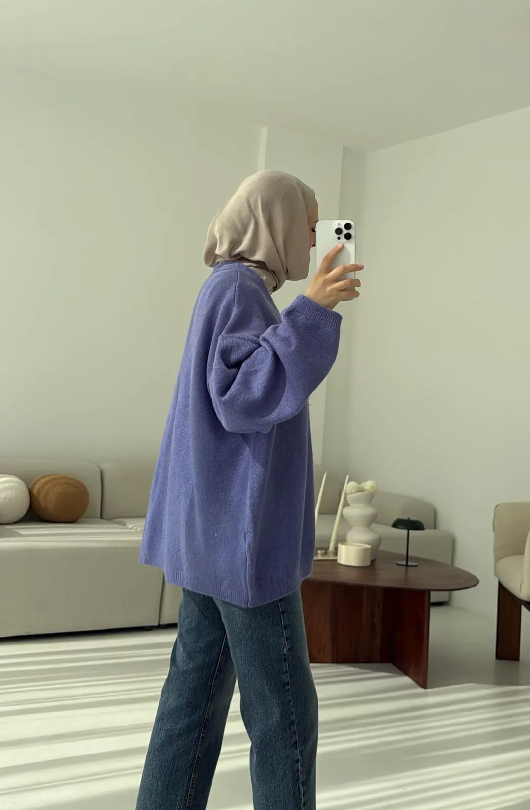 Oversize Yünlü Kazak Lila - Görsel 6