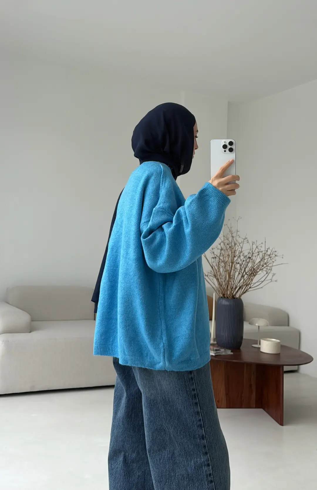 Oversize Yünlü Kazak Mavi - Görsel 2