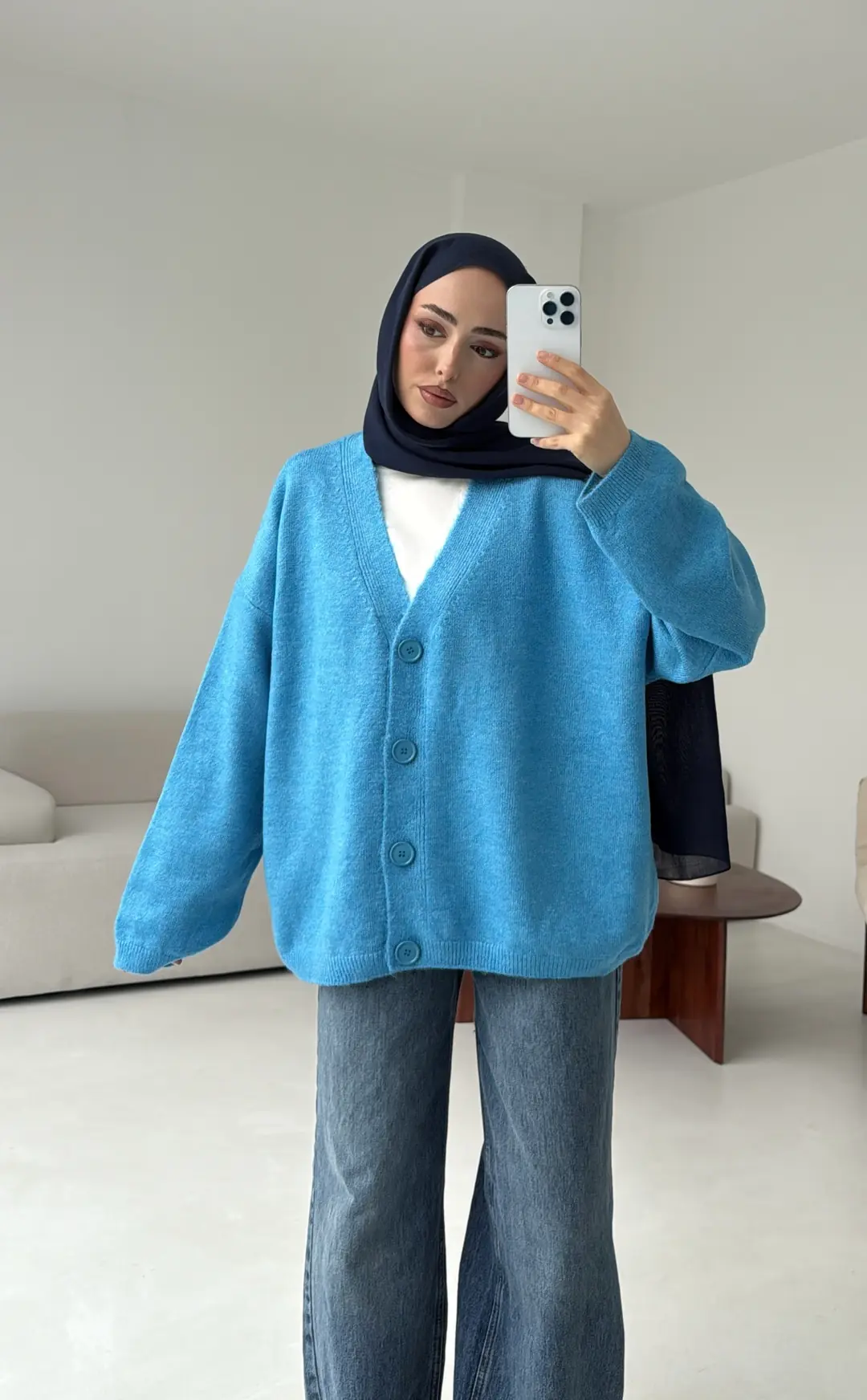 Oversize Yünlü Kazak Mavi - Görsel 4