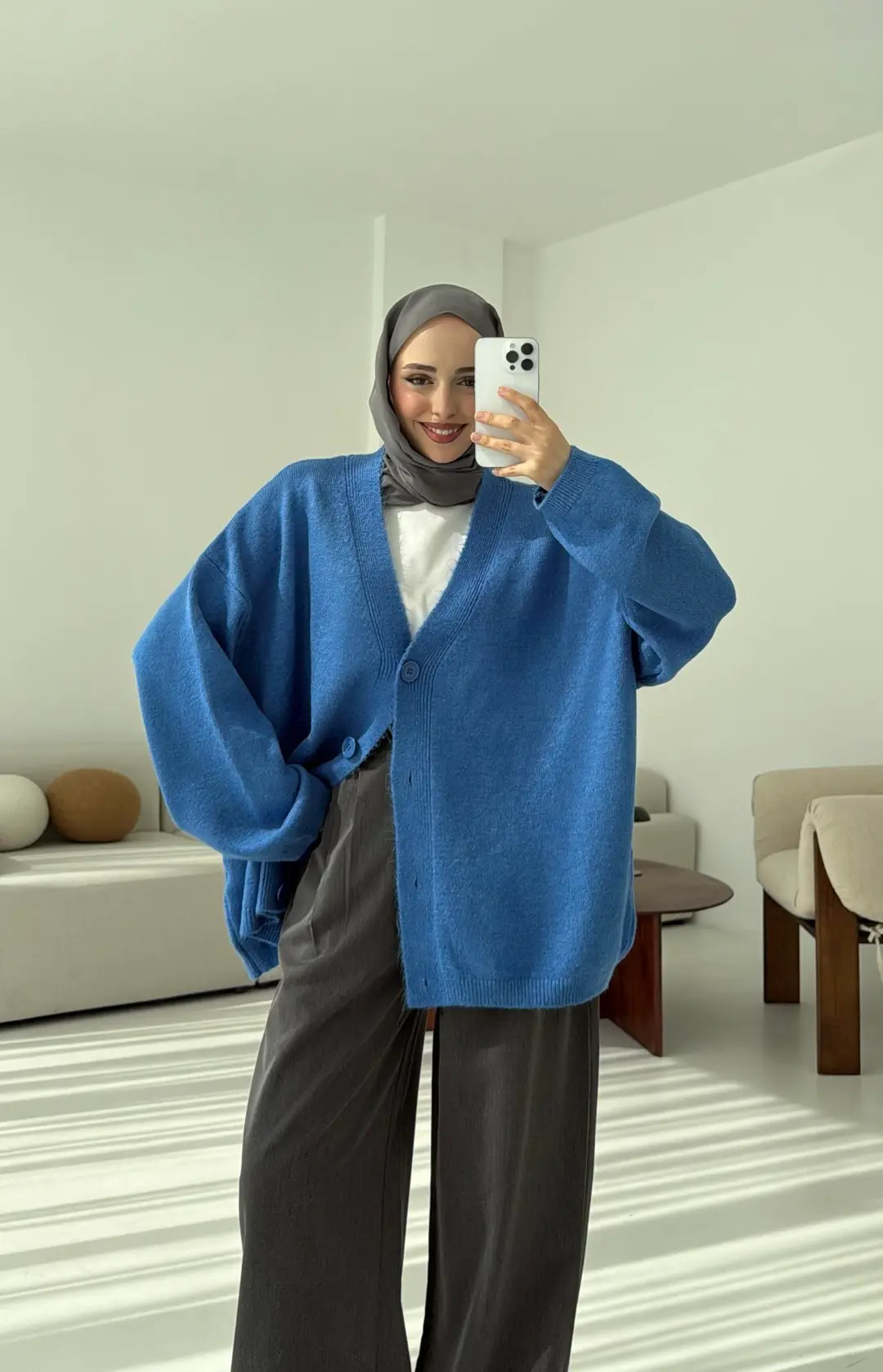 Oversize Yünlü Kazak Mavi - Görsel 3